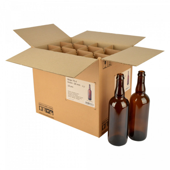 Bierflasche Belge 75 cl, braun, Kronkorken 26 mm, Karton 12 St. von Brewferm