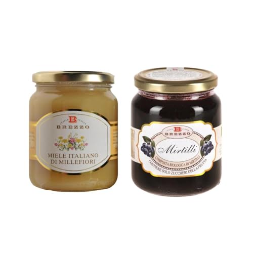 Brezzo Honigverkostungsset Millefiori 500 g und Fruchtkompott Bio Blaubeeren 390 g von Brezzo