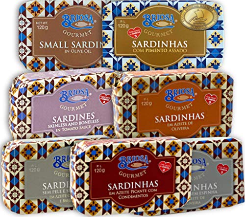 Briosa Gourmet Sardinen-Variation 7x120 g | Von Hand eingemacht und verpackt | Reich an Omega-3 | Portugal Briosa Gourmet Sardinen-Variation 7x120 g | Von Hand eingemacht und verpackt | Reich an Omega-3 | Portugal von Briosa Gourmet