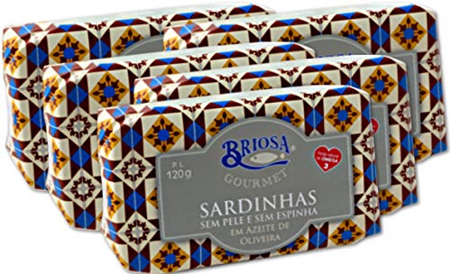 Briosa Gourmet Sardinen ohne Haut und Gräten in Olivenöl 120 g - von Hand eingemacht und verpackt - reich an Omega-3 | Portugal von Briosa Gourmet