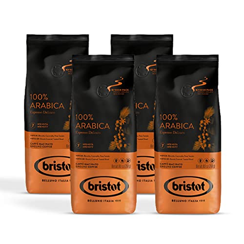 Bristot, Gemahlener Kaffee 100% ARABICA – Insgesamt 1 kg – Kaffeepulver für Moka, Mischung aus Brasilien und Mittelamerika, milde Säure und mässige Intensität – Set mit 4 pro 250 g Bristot, Gemahlener Kaffee 100% ARABICA – Insgesamt 1 kg – Kaffeepulver für Moka, Mischung aus Brasilien und Mittelamerika, milde Säure und mässige Intensität – Set mit 4 pro 250 g von Bristot