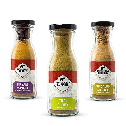 British Indian Curries - 3er Pack mit Thai Curry, Vindaloo & Biryani [3x70g] zum indisch Kochen von British Indian Curries