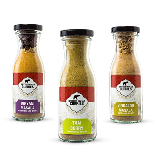 British Indian Curries - 3er Pack mit Thai Curry, Vindaloo & Biryani [3x70g] zum indisch Kochen von GREAT BRITISH TRADING LIMITED