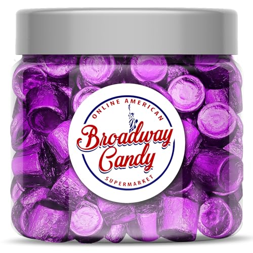 Broadway candy Bonbonglas 650 g – Rolo dunkle Schokolade & gesalzenes Karamell – einzeln verpackt in lila Folie – ca. 100 Stück von Broadway candy
