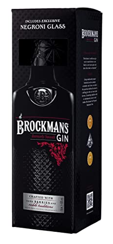 Brockmans Gin in Geschenkverpackung mit einem Negroni Glas von Brockmans