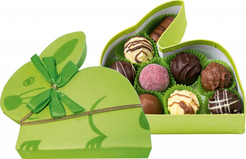 Brogsitter Confiserie Hasenschachtel gefüllt mit Pralinen- und Trüffelmischung von Brogsitter Confiserie