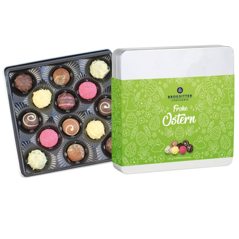 Brogsitter Confiserie Metallschatulle mit Trüffelmischung Frohe Ostern von Brogsitter Confiserie