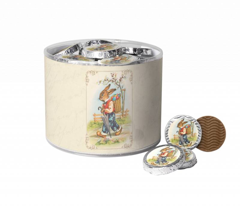 Brogsitter Confiserie Nostalgie-Hasendose mit 48 Vollmilchtalern von Brogsitter Confiserie