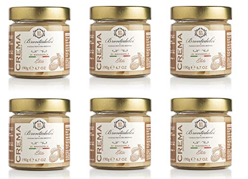 6x Brontedolci Crema Spalmabile di Mandorle Streichfähige Mandelcreme 190g in Glas aus Sizilien mit 40% Mandeln von Brontedolci