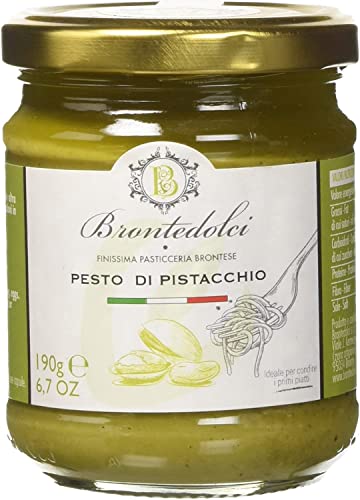 6x Brontedolci Pesto di Pistacchio Pistazien Pesto kochsaucen pasta sauce Ideal zum Würzen der ersten Gänge 190g in Glas aus Sizilien mit 55% Pistazien von Brontedolci
