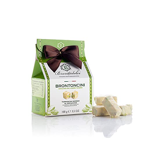 Brontedolci Brontoncini Torroncini Morbidi al Pistacchio Weicher Nougat mit Pistazie mit Weißer Schokolade überzogen 100g von Brontedolci