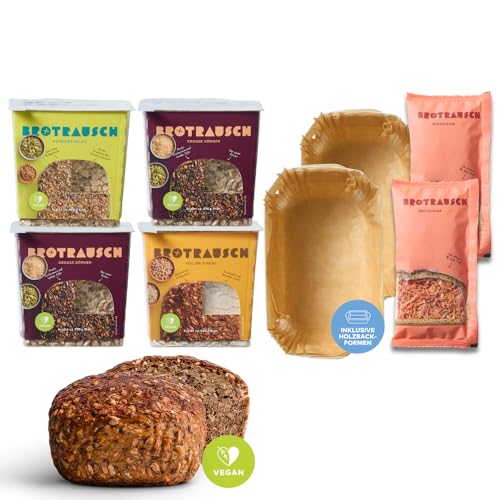Brotrausch Brotbackmischung Körnerpaket Brot backen (4 x 400g) – inkl. Backform - natürlich, vegan und ohne Chemie - Paleo, Low Carb & Vollkorn von Brotrausch