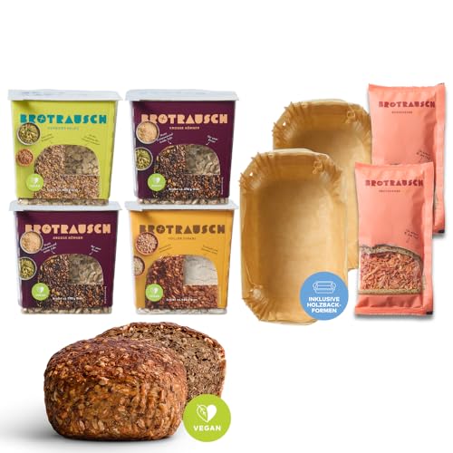 Brotrausch Körnerbrot Brotbackmischungen (4 x 400g) – inkl. Brotbackform aus Holz - natürlich, vegan und ohne Chemie - Dinkel, Paleo, Lower Carb & Vollkorn, Brot backen Brotrausch Körnerbrot Brotbackmischungen (4 x 400g) – inkl. Brotbackform aus Holz - natürlich, vegan und ohne Chemie - Dinkel, Paleo, Lower Carb & Vollkorn, Brot backen von Brotrausch