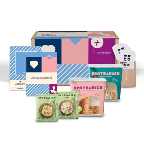 Brotrausch Geschenk zur Geburt Geschenkkorb - Brotbackmischungen mit Glückwunschkarte und Baby-Meilensteinkarte in schöner Geschenkbox - Geschenkset von Brotrausch