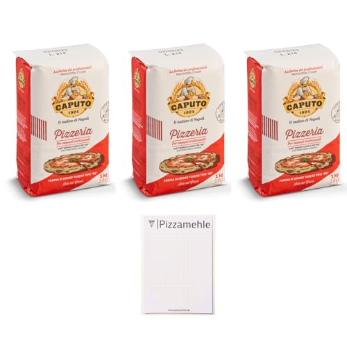 3er Pack Caputo Pizzeria Pizzamehl Tipo 00 (3x1kg) + 1x Pizzamehle Notizblock von Brotzutaten