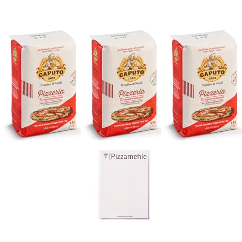 3er Pack Caputo Pizzeria Pizzamehl Tipo 00 (3x1kg) + 1x Pizzamehle Notizblock von Brotzutaten einfach gutes Brot backen