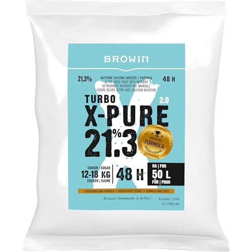 BROWIN® Hefe Turbo X-Pure 403107 | Destillation | hochqualitative Gärhefe bis 21,3% Alkohol in 48 Stunden | für 50 Liter | 250 g von Browin