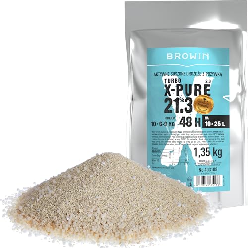 BROWIN® Hefe Turbo X-Pure 403108 | Destillation | hochqualitative Gärhefe bis 21,3% Alkohol in 48 Stunden | für 250 Liter und 10 x 6-9 kg Zucker | 1,35kg von Browin