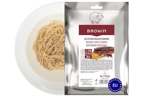 BROWIN® Schafsdarm Naturdarm 310606 | Premium Naturdarm für hausgemachte Würstchen, Wacholderwurst, Weißwurst, Bratwurst | Kaliber 18/20 mm, 20 Meter | 4 bis 5 kg Fleisch von Browin