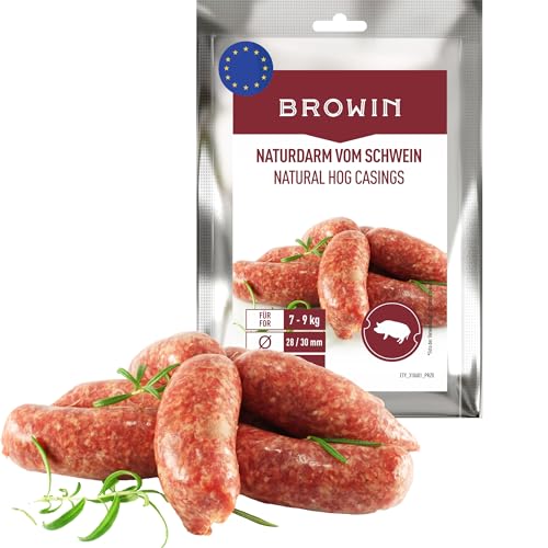 BROWIN® Schweinedarm 310609 | Premium Naturdarm für hausgemachte Wacholderwurst, Weißwurst, Bratwurst | Kaliber 28/30 m, 15 Meter | 7 bis 9 kg Fleisch von Browin