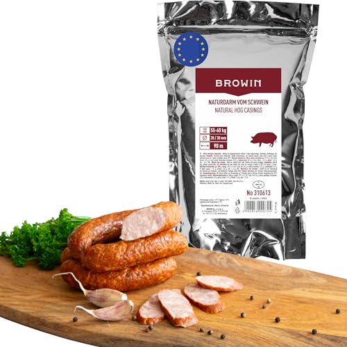 BROWIN® Naturdarm für Wurst | Premium Naturdarm für hausgemachte Würstchen, Wacholderwurst, Weißwurst, Bratwurst (Kaliber 28/30 m, 90 Meter, Schweinedarm) von Browin