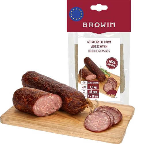 BROWIN® Naturdarm für Wurst | Premium Naturdarm für hausgemachte Würstchen, Wacholderwurst, Weißwurst, Bratwurst (65 mm, 30 cm - 4 Stk., Schweinedarm) von Browin