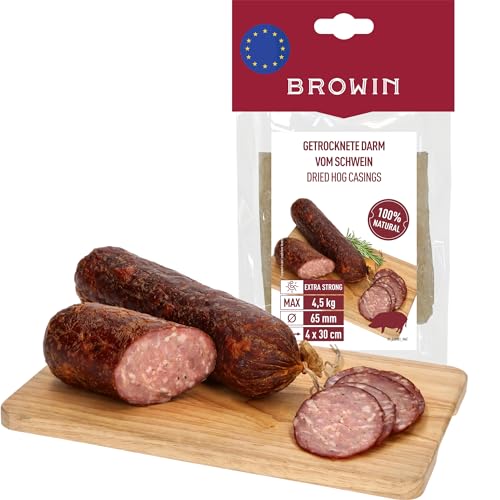 Browin Getrocknete Schweinedärme 310620 | Naturdarm für hausgemachte Wurstwaren | Bratwurst für eigene Wurst | 65 mm, 30 cm - 4 Stk. von Browin