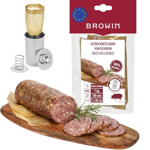BROWIN® Naturdarm für Wurst | Premium Naturdarm für hausgemachte Würstchen, Wacholderwurst, Weißwurst, Bratwurst (100 mm, 50 cm - 2 Stk., Schweinedarm) von Browin