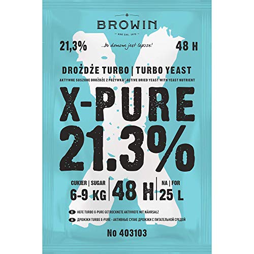 BROWIN® Turbo X-Pure Hefe 403103 | qualitative Gärhefe bis 21,3% Alkohol in 48h | für 25 L, für 6-9 kg Zucker, 135 g von Browin