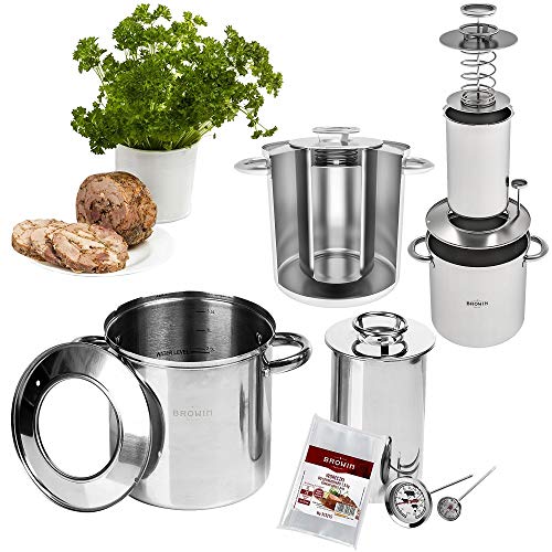Browin Komplettes Set von 1,5 kg Schinkenkocher aus Edelstahl in einem Wassermantel, mit einem Topf und Thermometern Browin Komplettes Set von 1,5 kg Schinkenkocher aus Edelstahl in einem Wassermantel, mit einem Topf und Thermometern von Browin