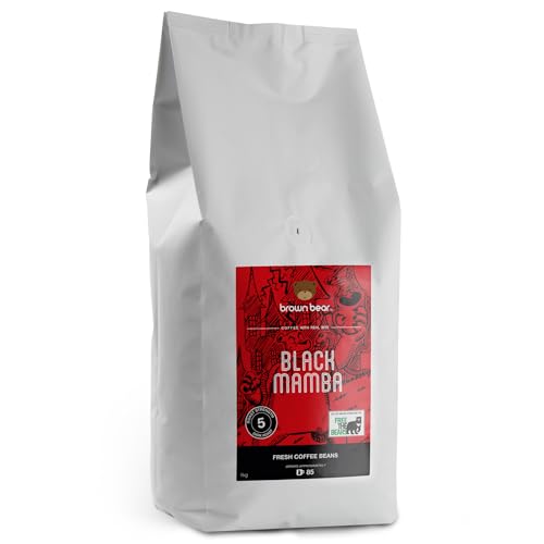 Black Mamba High Coffein Robusta Blend Kaffeebohnen, Unser stärkster Kaffee aller Zeiten, Braunbär, extra starker dunkler Röst, Stärke 5, 1 kg, geeignet für alle Kaffeemaschinen von Brown Bear