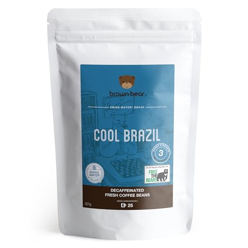 Brown Bear Cool Brazil Entkoffeiniert Kaffeebohnen, Swiss Water Decaf, 227 g Kaffee Ganze Bohnen Decaffeinated Coffee, 5 % der Verkäufe werden an die gemeinnützige Einrichtung Free the Bears von Brown Bear