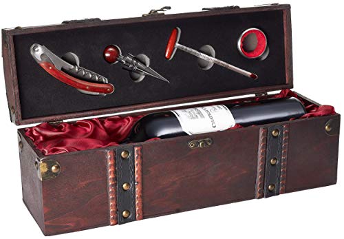 BRUBAKER Geschenkset Weinset mit 1 Flasche Rotwein Jahrgang 2006 Château Carignan Prima - trocken - in Holzkiste mit Sommelierset von BRUBAKER