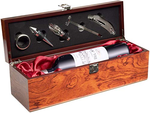BRUBAKER Geschenkset Weinset mit 1 Flasche Rotwein Jahrgang 2015 Château Bel Air - in Weinkiste mit Sommelierset von BRUBAKER