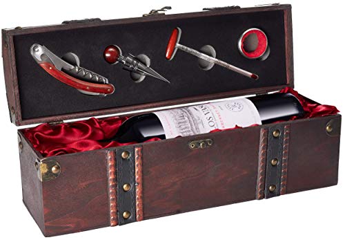 BRUBAKER Geschenkset Weinset mit 1 Flasche Rotwein Jahrgang 2018 Los Vascos Rot Cabernet Sauvignon - in Holzkiste mit Sommelierset von BRUBAKER