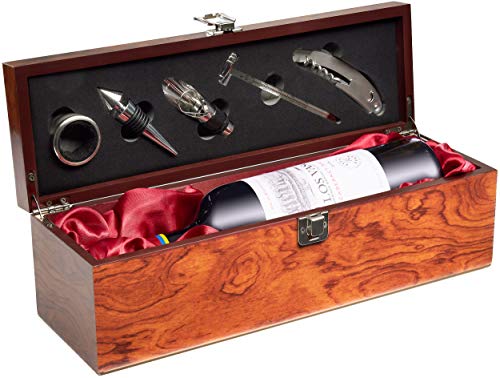 BRUBAKER Geschenkset Weinset mit 1 Flasche Rotwein Jahrgang 2018 Los Vascos Rot Cabernet Sauvignon - in Weinkiste mit Sommelierset von BRUBAKER