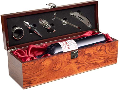 BRUBAKER Geschenkset Weinset mit 1 Flasche Rotwein Jahrgang 2019 Les Jamelles Merlot - in Weinkiste mit Sommelierset von BRUBAKER