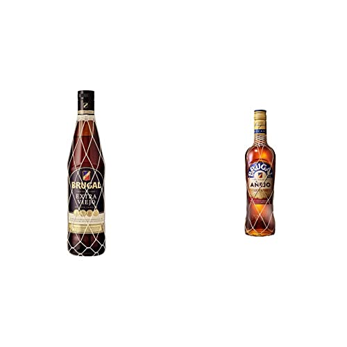 Brugal Extra Viejo Premium Rum, aromatische Noten für ausgewogene Drinks, 38% Vol, (1 x 0.7 l) & Añejo Premium Rum, milde Aromen mit Holznoten und Kokos für ausgewogene Drinks, 38% Vol, 1 x 0,7l von Brugal