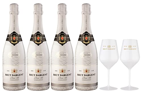 Brut Dargent - Geschenkset 4 Flaschen Ice Chardonnay Halbtrocken Sekt + 2 Gläser, Méthode Traditionnelle (4 x 0,75L) von Brut Dargent