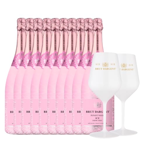 Brut Dargent Pinot Noir Ice | 10 Fl. + 2 limitierte Gläser gratis | Feinster Rosé-Schaumwein | Perfekt für festliche Anlässe | 750ml pro Flasche | Premium Genuss-Set von Brut Dargent