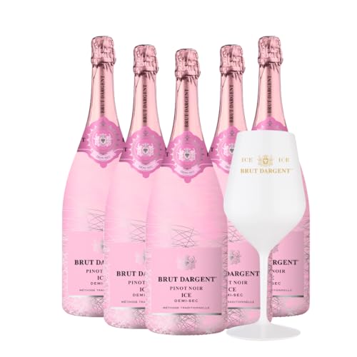 Brut Dargent Pinot Noir Ice | 5 Fl. + 1 limitiertes Glas gratis | Edler Rosé-Schaumwein | Ideal für elegante Momente | 750ml pro Flasche | Exklusiver Trinkgenuss von Brut Dargent