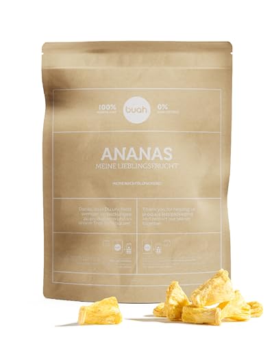 BUAH® Gefriergetrocknete Ananas | Ananas Chips als Snack oder für Müsli & Desserts | Idealer Süßigkeiten Ersatz | Vegan & ohne Zuckezusatz | 100% gefriergetrocknete Früchte | Vorteilspack 373 g von Buah