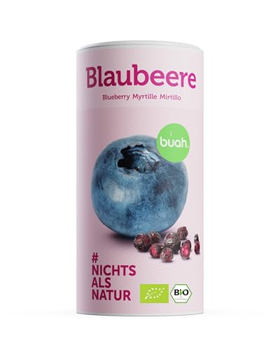 BUAH® Gefriergetrocknete Blaubeeren Bio | Getrocknete Blaubeere Bio ohne Zuckerzusatz | 100% Gefriergetrocknet Früchte (Vegan Glutenfrei Laktosefrei) | Idealer Snack (140g) von Buah