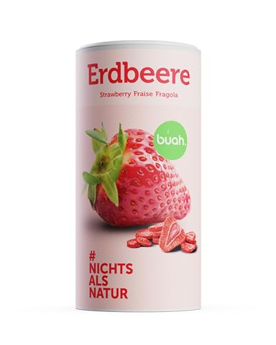 BUAH® Gefriergetrocknete Erdbeeren I Getrocknete Erdbeeren ohne Zuckerzusatz I 100% Gefriergetrocknet Früchte (Vegan Glutenfrei Laktosefrei) | Idealer Snack (96g) von Buah