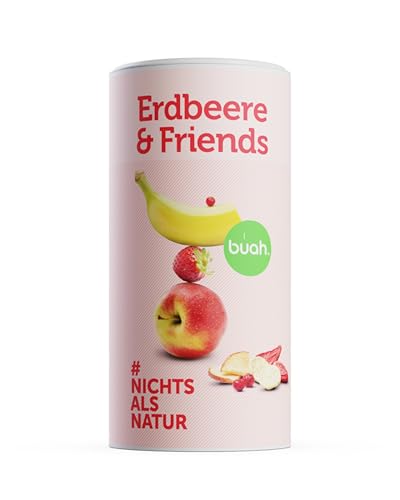 BUAH® Gefriergetrocknete Früchte Mix | Gefriergetrocknete Erdbeeren, Bananen, Äpfel & Johannisbeeren ohne Zuckerzusatz |100% Frucht | Vegan, Glutenfrei, Laktosefrei (140g) von Buah