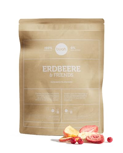 BUAH® Gefriergetrocknete Früchte Mix | Gefriergetrocknete Erdbeeren, Bananen, Äpfel & Johannisbeeren ohne Zuckerzusatz | 100% Frucht | Vegan, Glutenfrei, Laktosefrei | Vorteilspack 261g von Buah