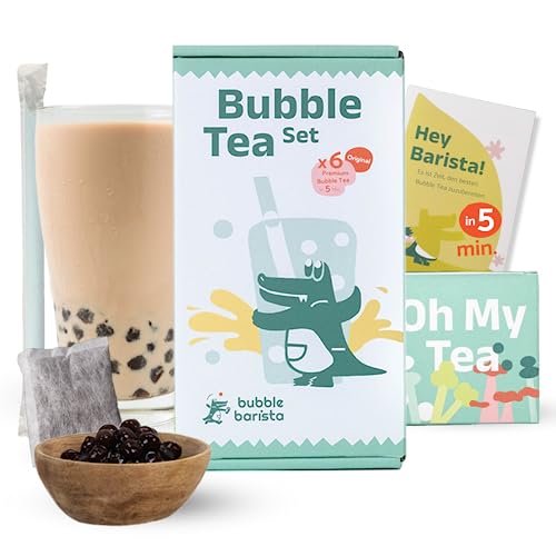 Bubble Barista Bubble Tea Set zum selber machen (6x Tapioka, 6x schwarzer Tee, 6x Strohhalme) - DIY Starterset mit Boba Tapioka und schwarzen Perlen - fertig von Bubble Barista
