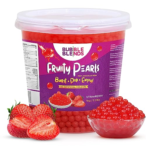 Bubble Blends Fruchtige Perlen Erdbeere Popping Boba (3,2kg), Fruchtsaft gefüllte Boba Perlen für Bubble Tee, Milchfrei, fettfrei & glutenfrei von Bubble Blends