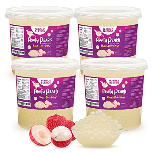 Bubble Blends Lychee Popping Boba (4 x 3,2 kg), Fruchtsaft gefüllte Boba Perlen für Bubble Tee, nicht milchig, fettfrei & glutenfrei von Bubble Blends