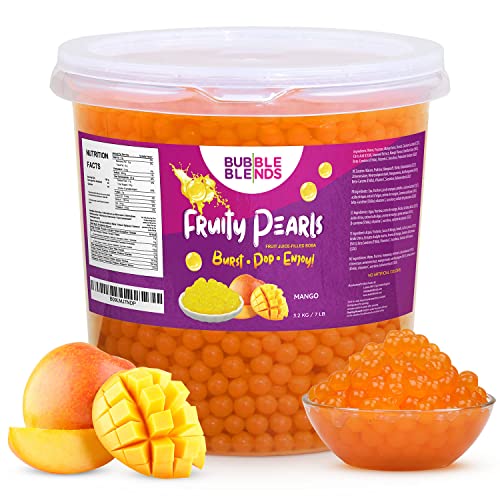 Popping Boba Fruchtperlen Mango - 3,2 kg Bubble Blends Boba Perlen mit Fruchtsaft – Milchfrei, 100 % Fett- & Glutenfrei - Boba Bubble Tea Perlen (32 Portionen) - Getränkezugabe oder Verzierung von Bubble Blends